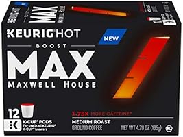 Maxwell House MAX Boost 1.75 x Caffeine Medium Roast K-Cup Coffee Pods, 12 Count (Pack of 6)