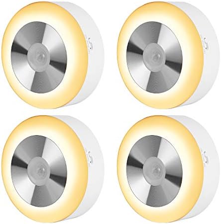 ZEREA Motion Sensor Light, Battery-Powered Warm LED Nightlight, Indoor Wireless Battery Operated Guide Light, Stick Anywhere Lamp for Closet Cabinet Stairs Hallway Bathroom Bedroom Kitchen(4 Pack)