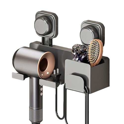 Föhn Halterung, Fönhalter Ohne Bohren mit Kabelhalter und Aufbewahrung, Fönhalter Wandbefestigung, Badorganizer Multifunktional für Hotel Wohnzimmer Barbershop, Passen die Meisten Haartrockner