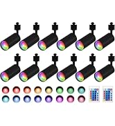 Bravsekai GU10 Track Lighting Fixtures, Black RGB 12-Pack Track Light Heads, 120V Colour-Changing...