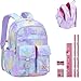 Aedcbaide School Bags for Girls with Stationery Set, Refrigerator Door Kids Backpack Rucksack for Primary School, Lightweight Pink School Bag for 8-10 Years Old (Girls, Purple)