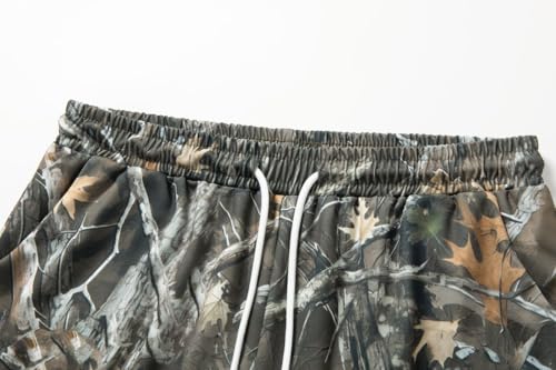 Men's Camouflage Casual Athletic Shorts with Tree Print, Drawstring Waist, Woodland Design3