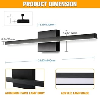 NIORSUN 23.6 inch Black Bathroom Vanity Light, 14W 5CCT Dimmable LED Light Fixture Over Mirror, Modern Vanity Light for Restroom - ETL Certified
