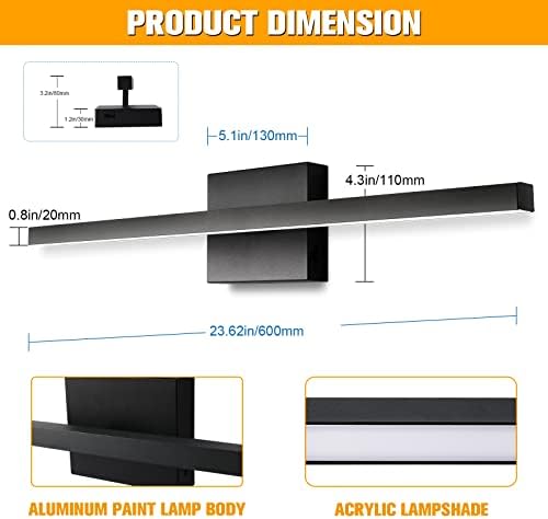 NIORSUN 31.5 inch Modern Bathroom Vanity Light Dimmable 5CCT 1260LM 18W LED Bathroom Lights Over Mirror Black Wall Lighting Fixtures for Bathroom Bedroom Living Room Cabinet- ETL Certified