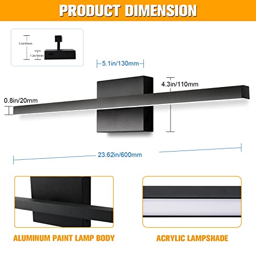 Niorsun 23.62 Inch Modern Bathroom Vanity Light Dimmable 5Cct 980Lm 14W Led Bathroom Lights Over Mirror Black Wall Lighting Fixtures For Bathroom Bedroom Living Room Cabinet- Etl Certified #TOP5