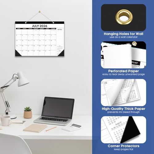 Image of 12 Pack of Desk Calendar 2026-2027, 18-Month Calendar Runs from July 2026 to December 2027, Large 17 inch x 12 inch Monthly Desktop & Wall Calendar for Home & Office - Black