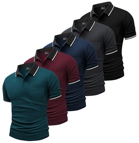 SwissWell 5er Pack Poloshirt Herren Kurzarm Atmungsaktiv Poloshirt Set Leichtes Golf Polohemd Polo T Shirt mit Brusttasc...