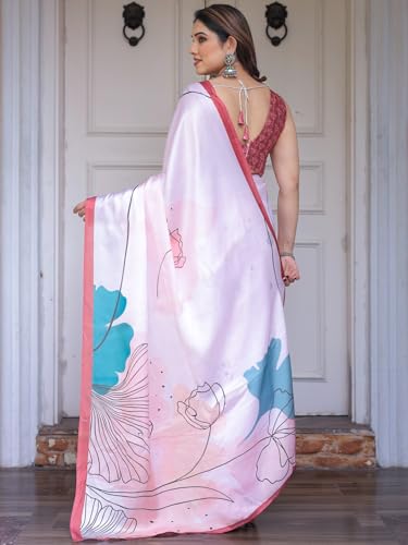 Image of ALMAARI FASHION Women's Floral Printed Georgette Satin Saree with Unstitched Blouse Piece | Traditional Ethnic Wear Sarees | Soft Lightweight Ethnic Office Wear Daily Wear Indian Sari (SG 181-190 F)