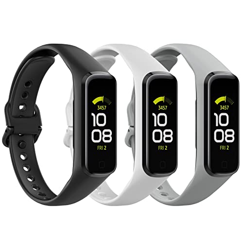 MoKo 3PACK Watch Band Compatible with Samsung Galaxy Fit 2,Soft TPE Replacement Sport Strap for Samsung Fit 2 Band SM-R220 for Women Men, Black/White/Light Gray