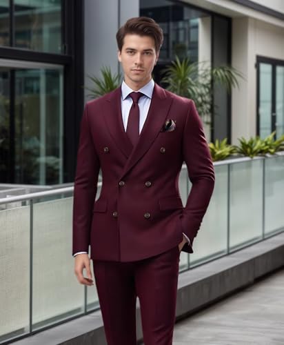 Mens Suit Slim Fit Formal 2 Piece Double Breasted Suit Men Business Tuxedo Set Wedding Prom Groom Suits3