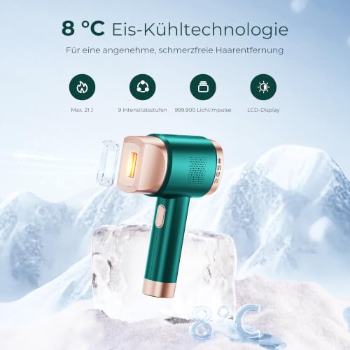21J IPL Geräte Haarentfernung mit 8℃ Eiskühlsystem, Laser Haarentfernung 9 Stufen & 600 NM Rotlicht… – Ansicht 2