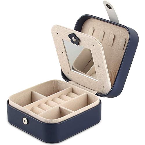 XYDZ Schmuckkästchen Damen Schmuckkästchen Reisen, Schmuckkoffer Klein Schmuckbox Schmuck Aufbewahrungsbox Tragbar Schmuckschatulle mit Spiegel, für Ringe Ohrringe Halskette (Blau) Cover