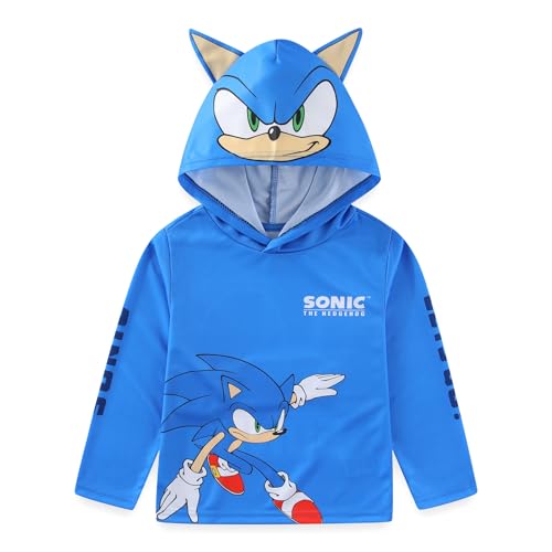 SEGA Sonic the Hedgehog Knuckles Tails Boys Long Sleeve Hooded Shirt for Toddler and Big Kids Blue