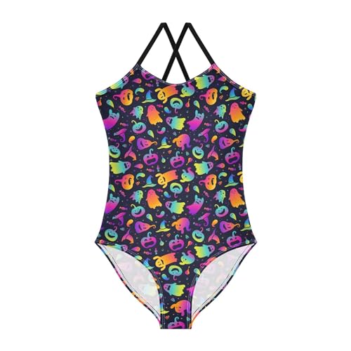 JUNZAN Ghosts Cute Spooky Halloween Girl Swimsuit Elastic Toddler Girl Bathing Suit Swimming Suits for Kids Girls Bathing 5-6T