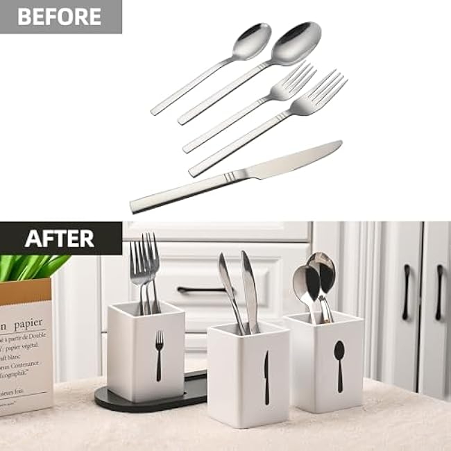 GEHE 3Pcs Silverware Caddy Utensil Holder for Countertop, Utensil Caddy for Parties, Flatware Organizers with Tray, Silverware Caddy Organizer Holder for Forks, Spoons, Knives, White