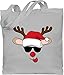Weihnachten & Silvester Geschenke Party Deko - cooles Rentier mit Sonnenbrille - Unisize - Hellgrau - weihnachten baumwolltasche - WM101 - Stoffbeutel aus Baumwolle Jutebeutel lange Henkel