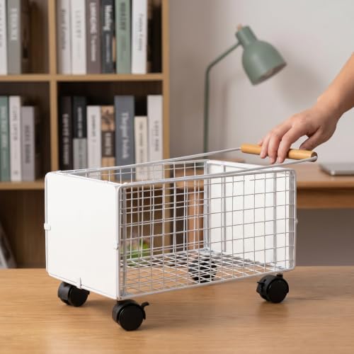 TOVINANNA Mobile Book Cart with Wheels for Library and Classroom Use, Metal and Wood Construction, Featuring Swivel Wheels and High Sided Basket for Enhanced Maneuverability and Versatile - Image 7