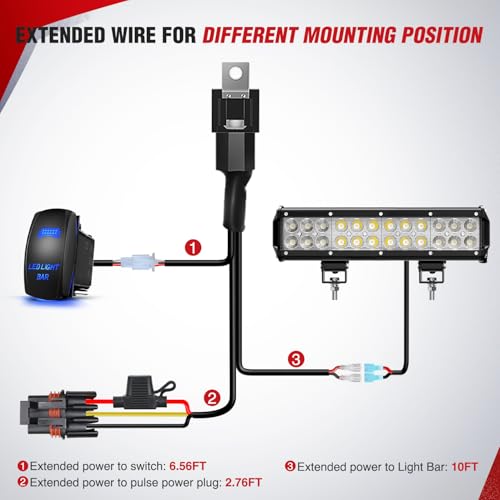Image of Nilight 14AWG LED Light Bar Wiring Harness Kit with Pulse Power Plug Connector 12V On Off 5Pin Rocker Switch Relay Fuse for Polaris RZR General Ranger Pulse Bus bar - 1 Lead Blue