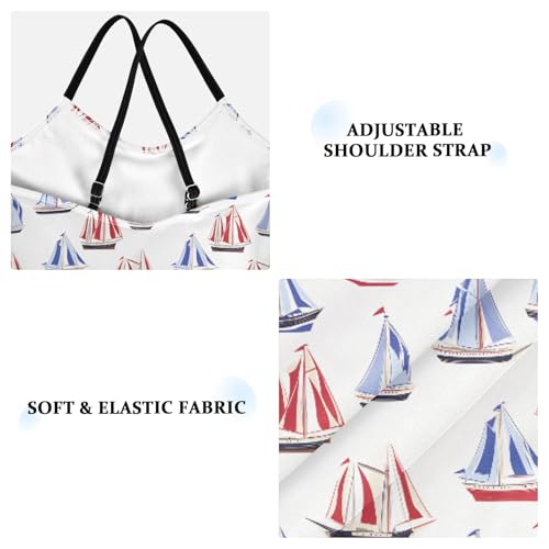 senya Girls Swimsuits One-Piece Swimwear Tie Bathing Suit Beach Summer Round Neck 7-8T Red Blue Sailboat Pattern3