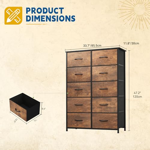 DWVO 10 Drawers Dresser, Fabric Dresser, Fabric Storage Tower, Organizer Unit for Room, Living Room, Hallway, Closets