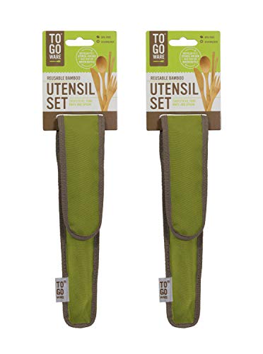 TO GO WARE Reusable Bamboo Utensil Travel Set | Includes Fork, Knife, Spoon, Chopsticks, & Carabiner Clip | Made from Sustainable Materials | Perfect for Work | Avocado Green (Pack of 2)
