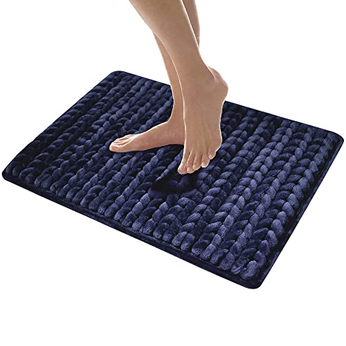 Microdry SoftLux-Badematte, extra dick, mit Memory-Schaumstoff, geflochten, mit rutschfestem GripTex-Boden, 43,2 x 61 cm, Marineblau Cover