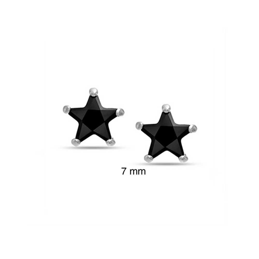 Orecchini a perno unisex USA American Patriotic Rock Star scintillanti con cristalli neri pavé, stella celeste rosa per donne e adolescenti in oro rosa .925 argento sterling.