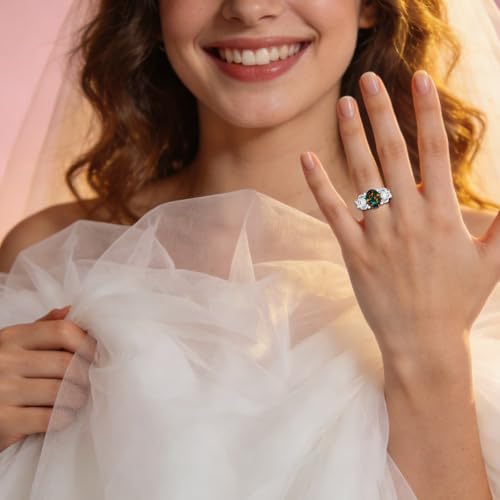 Image of 0.3 Carat Moissanite and White Opal /Blue Opal /Black Opal Engagement Ring 925 Sterling Silver 8-9 MM Heart /Round /Oval Cut Opal Moissanite Ring for Women Size 5-13