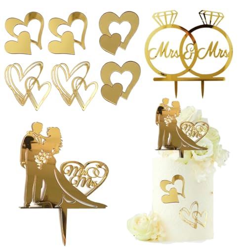 KAHZOR 8 pièces Décoration de gâteau, figurines de couple de mariés personnalisées, topper gâteau en acrylique, cupcake à paillettes, deco gateau Mr & Mrs, pour fiançailles, anniversaire et fêtes