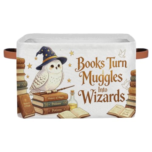 Image of Bardic Magic Nursery Decor Baby Basket Large Blue Hat Wand Basket Owl Kid Gift Collapsible Book Shelf Clothes Basket Rectangle Toy Bin 15 inchx11 inchx9.5 inch