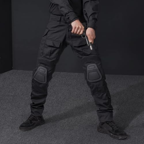 IDOGEAR G3 Combat Pants with Knee Pads Multi-camo Pants for Men Outdoor Airsoft Paintball Camo Tactical Trousers (Black,32W x 32L)