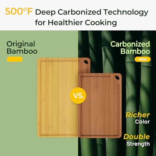 Image of Keechee Carbonized Bamboo Cutting Board Set of 2, Wood Kitchen Boards