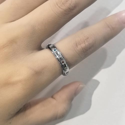 Colorful CZ Flower Fidget Spinning Ring for Women Stainless Steel Rainbow Crystal Floral Stacking Statement Finger Bands Rotated Stress Relief Rings Dainty Wedding Promise Jewelry Anti-anxiety Tool3