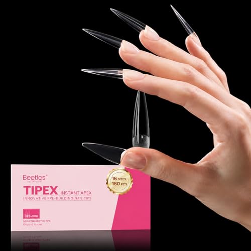 Beetles Tipex Instant Apex Nail Tips XXL Stiletto No Builder Gel Needed 160pcs 16 Sizes 00-14 for DIY Salon-look Extensions