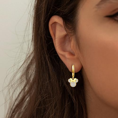 Mouse Bow Earrings Sterling Silver Gold Animal Cute Dangle Hoop Earrings for Women Hypoallergenic Cubic Zirconia Bow Knot Dangle Earring for Sister2