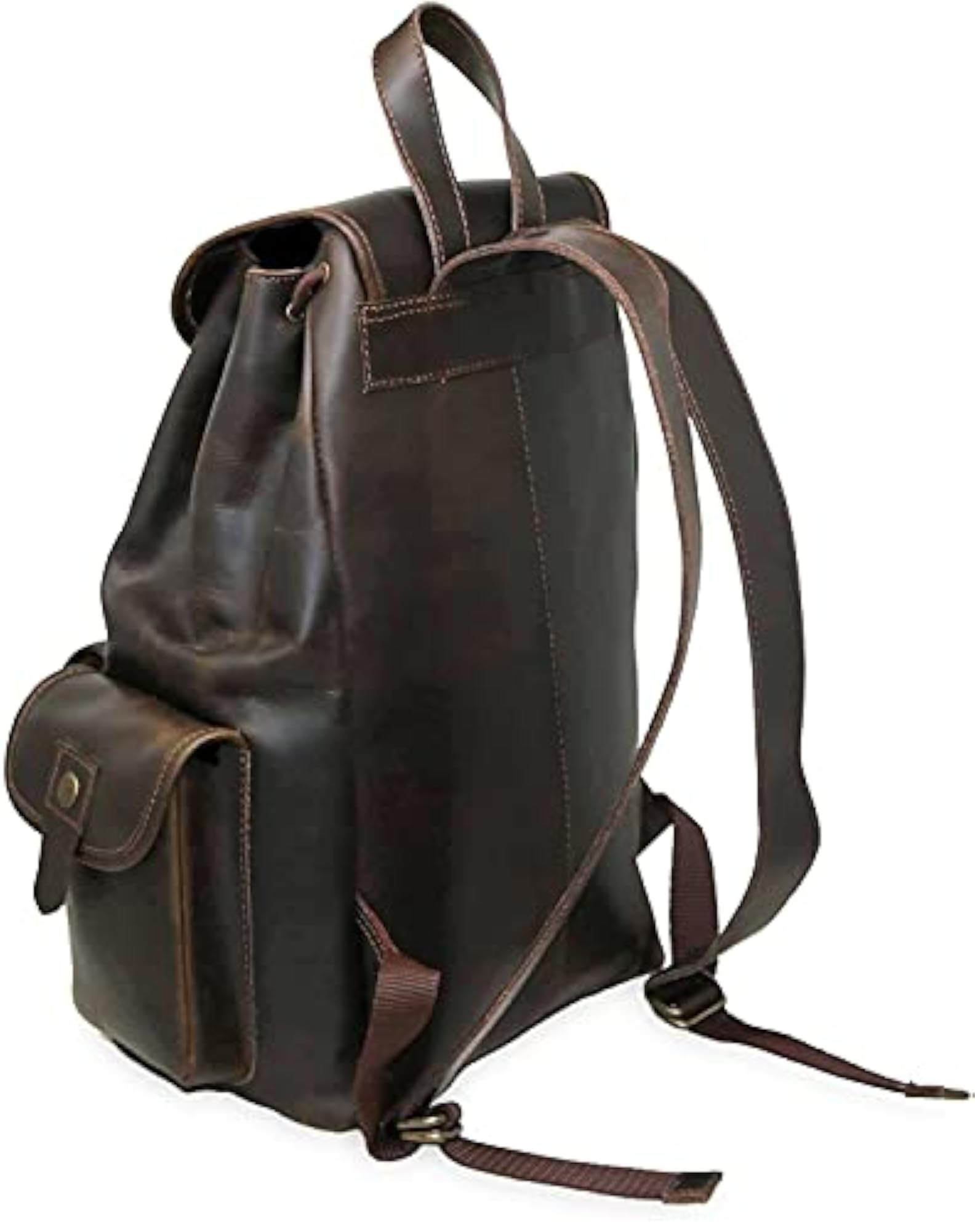 16" Brown Leather Vintage Rucksack Backpack, Lightweight Travel