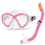 Vhxorrz Kids Snorkel Set Snorkel Mask, Anti-Leak Anti-Fog Snorkeling Gear with Mesh Bag, Tempered Glass Swimming Diving Scuba Goggles for Kids, Children, Boys, Girls Age from 5-15 Years Old