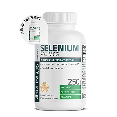 Bronson Selenium 200 Mcg – Yeast Free Chelated Amino Acid Complex - Essential Trace Mineral With Superior Absorption, 250 Vegetarian Capsules #TOP2