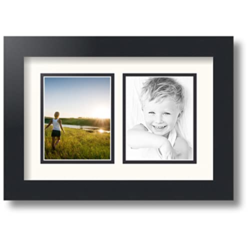 ArtToFrames Collage Photo Frame Double Mat with 2-4x5 inch Openings with Black Frame and White Top Mat