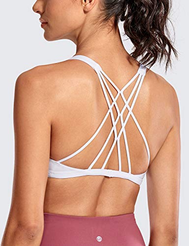 Crz Yoga Women's Strappy Sports Bra - Criss Cross Back Padded Low Impact Sexy Cute Workout Yoga Bra White Small #TOP3