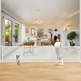 Reinforced 42" Extra Tall Retractable Baby Gates for Doorway, 200" Retractable Dog Gate With Support Rod, 16ft Extra Long Baby Gate for Large Opening, Bottom Anti-Crawl Indoor/Outdoor Mesh Child Gates