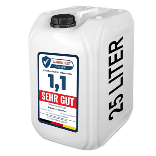 plasteo 25 Liter Getränke- und Wasserkanister DIN 61 | Lebensmittelecht BPA frei UN-Zugelassen | Haushalt Gastronomie Gewerbe Camping | Robust und Langlebig (1x 25 L)
