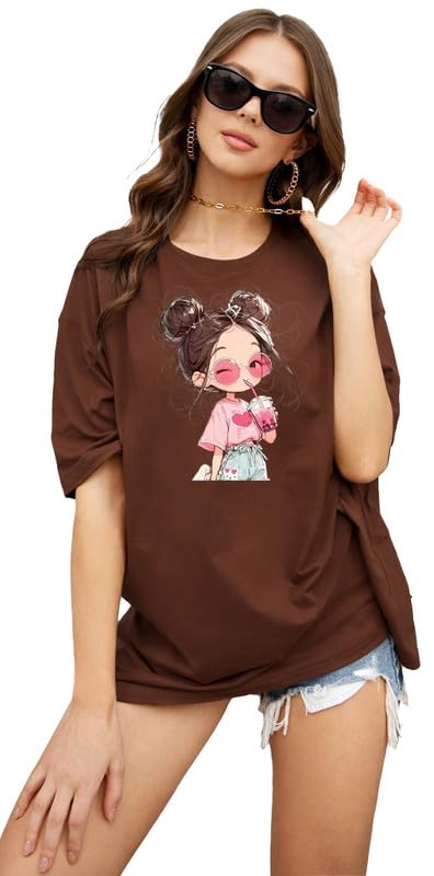 Oversize Tshirt Baggy for Women Girl Casual Latest Stylish Cotton Lavender Black Beige Blue Maroon Pink Brown Peach White 299 399 Under-image-5