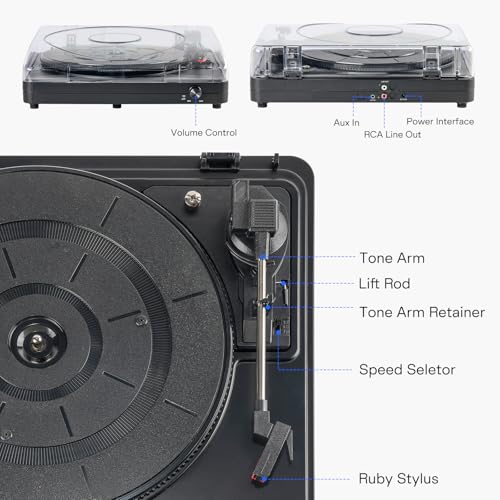 Tocadiscos vintage Bluetooth de 3 velocidades negro para música de salón en vinilo 2