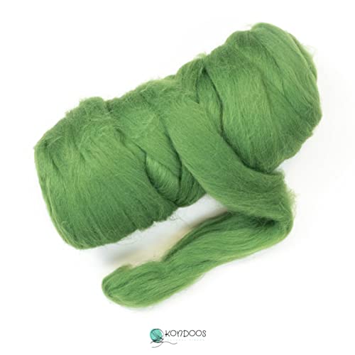 Kondoos Colored Natural Wool Roving, 8 Oz. Best Wool For Needle Felting, Wet Felting, Handcrafts And Spinning. (Grass Green) #TOP1