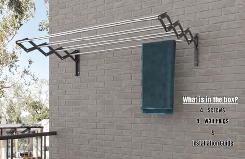 Image of RIOMAX 7 Rod Heavy Duty Rust-Free Stainless Steel Foldable Wall Mounted /Mounting Clothes Drying Stand for Balcony /Cloth Dryer Racks for Bathroom /Balcony /Indoor /Outdoor (2 Ft - 7 Rod - Black & Silver)