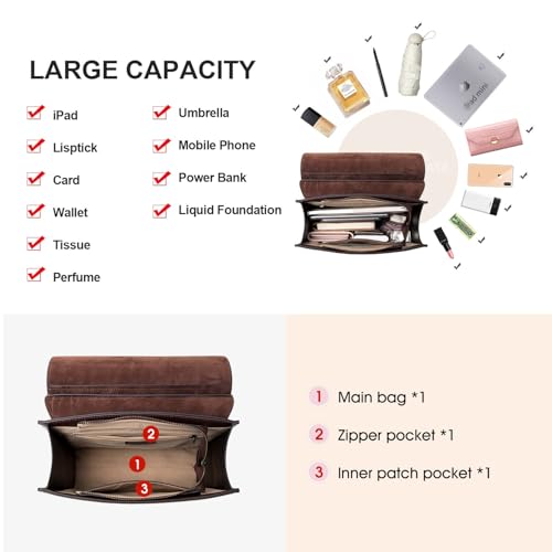 Image of Cnoles Leather Backpack Purse For Women Fashion Ladies Vintage Bag Casual School College Travel Backpacks Bookbag