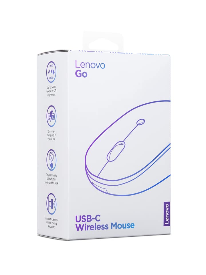 Lenovo Go USB-C Essential Wireless Mouse, 2.4 GHz Nano USB-C Receiver, Adjustable DPI, Rechargeable Battery, Ambidextrous, GY51C21210, Grey - image 7