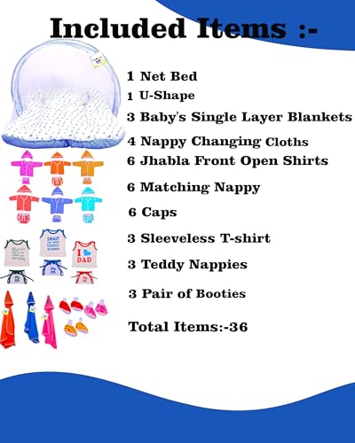 Image of Toddylon New Born Baby Essentials Kit 36 Combo Set (0-6 Months) | Newborn Baby Hospital Bag Kit | Infant Combo Set for New Born | Newborns Baby Dress & Clothing Set | Infants Essentials Kit