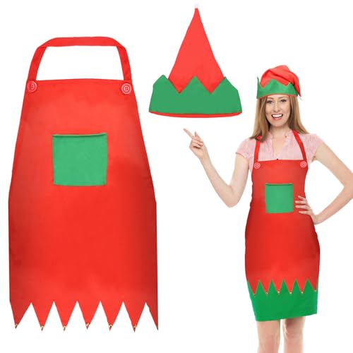 XIABYAYU Costume Lutin Noel, Costume Elfe Noel, Tablier de Noels Lutin et Chapeau, Deguisement Lutins, Déguisement Elfe Accessoires pour Femme Homme